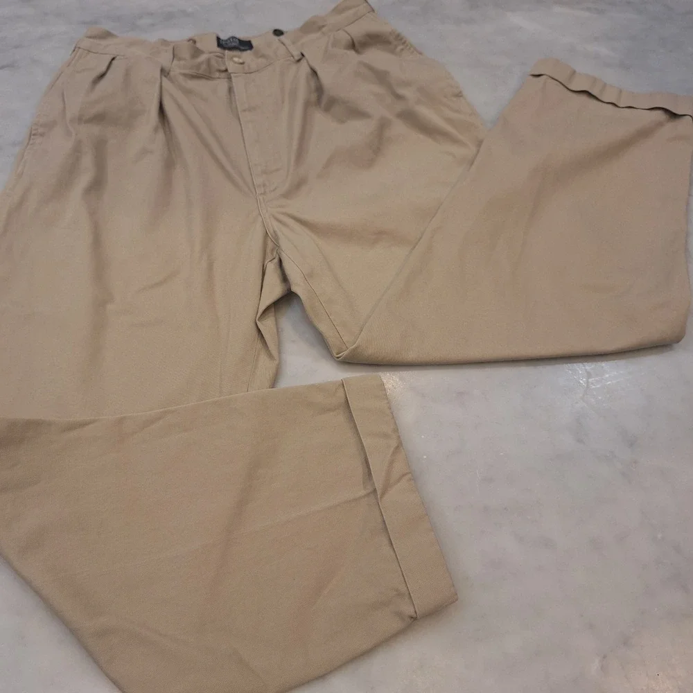 Vtg Polo Ralph Lauren Chino Pants Sz 34x36(32×27) Pleated Cuffed USA Made Preppy